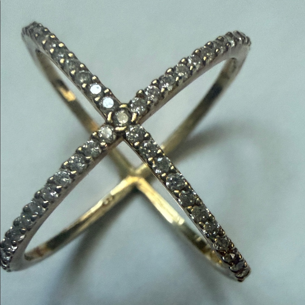 Gold Crystal Pavé X Ring - Women Jewelry